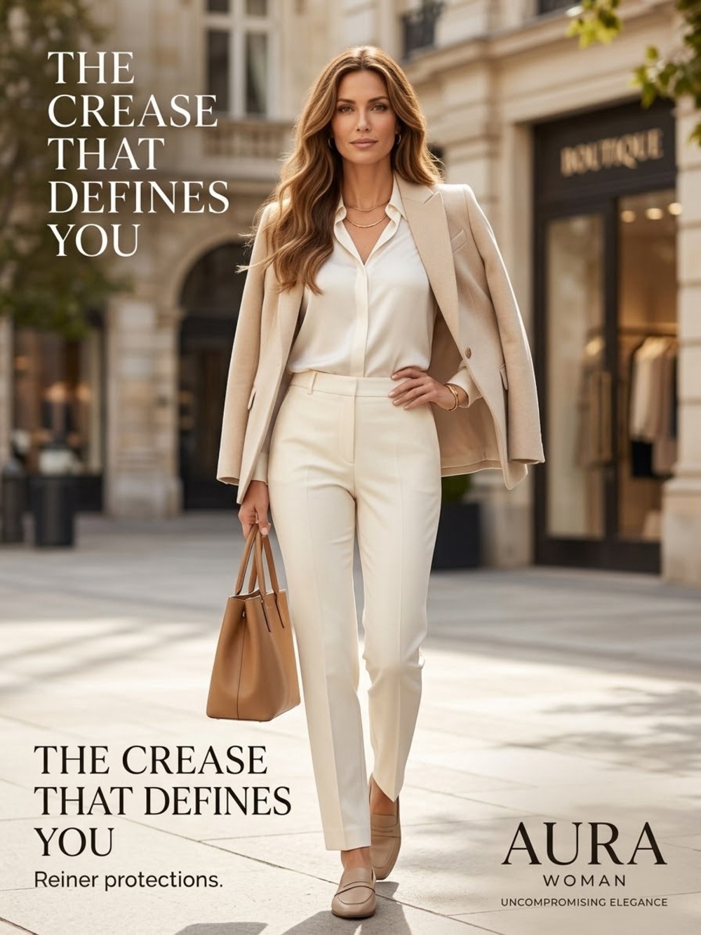 Eric signature Woman Cream Tailored Crease Front Pants